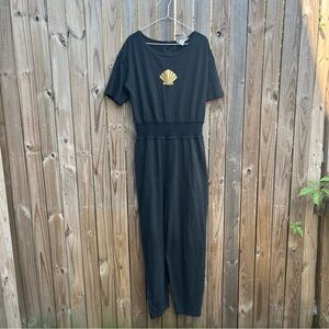 embroidered shell short sleeved jumpsuit